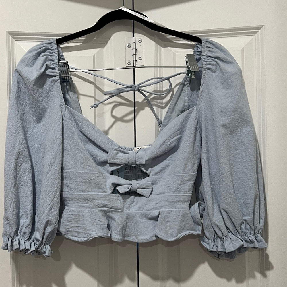 Linen bow crop top